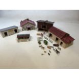 Mid century scratch built farm buildings also with farm animals and accessories in metal, wood and