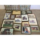 A large collection of horse racing framed photographs and cigarette cards etc.