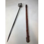 A Rifle Officers sword circa 1880 in leather scabbard.with decorative hilt and blade H:95cm