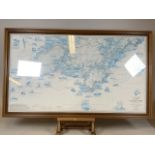 A Large England and South West map from St Ives to Dorman point in wooden frame. W:123cm x H:73cm