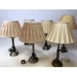 Six table lamps with shades H:58cm height to top of shade of tallest lamp