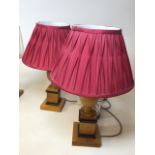 Four table lamps with wooden bases and pleated shades H:56cm includes shade