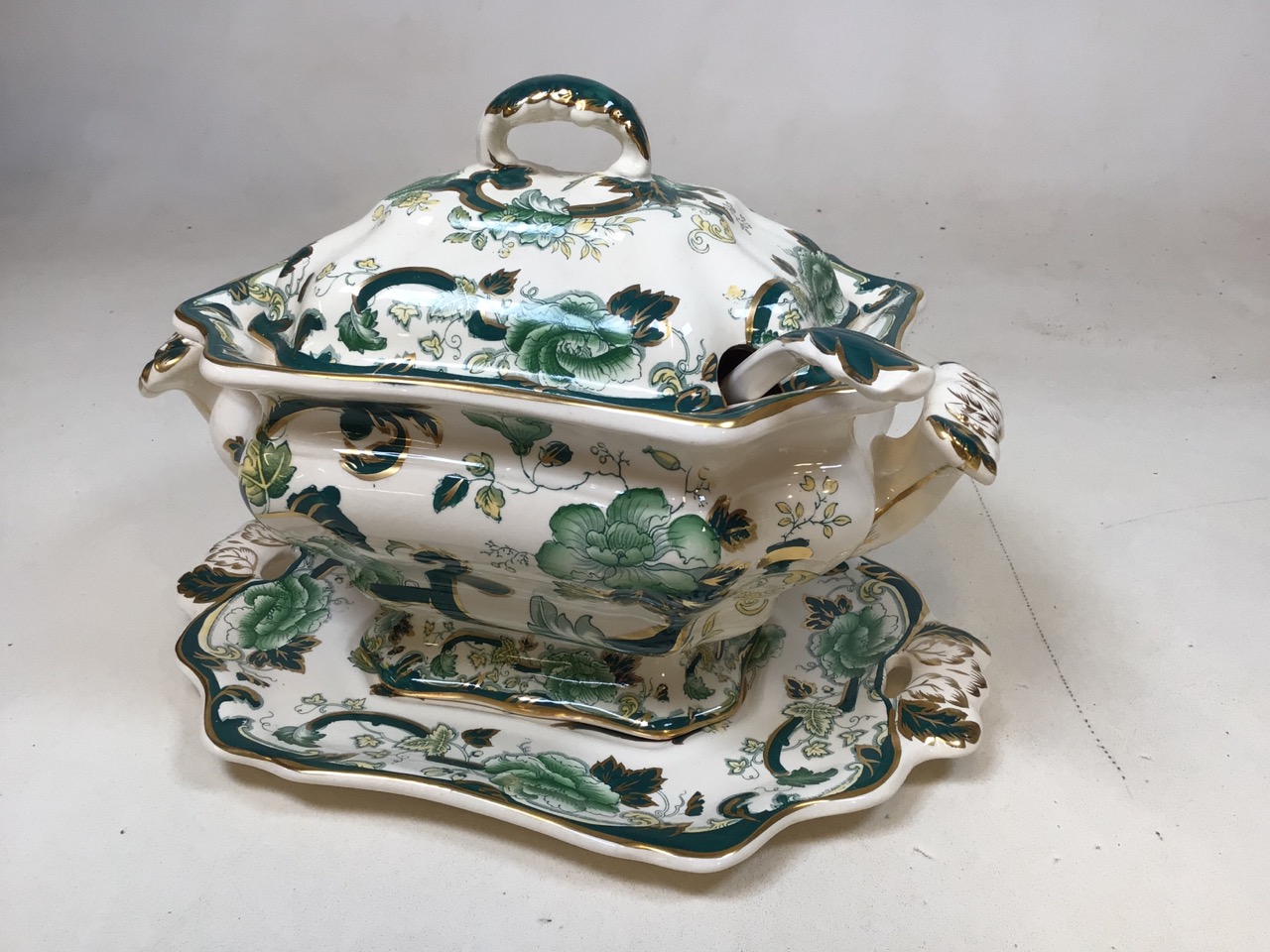 Masons Chartreuse. A large lidded tureen on stand with ladle, a ginger jar with cover and a jug W: - Image 2 of 10