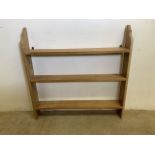 A small set of antique pine wall shelves. W:87cm x D:13cm x H:86cm