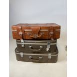 Three mid century suitcases - with contents (poetry books)
