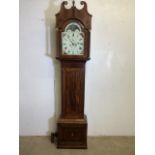 An early 20th century inlaid longcase clock Macey Plymouth with strawberry and rose painted dial.