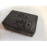 A white metal trinket box embossed with a cart and flowers W:10.5cm x D:7.5cm x H:3cm