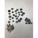 A collection of mainly silver English coinage including half crowns and shillings, also 2 American