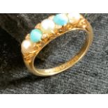 An 18ct pearl and turquoise and diamond ring.
