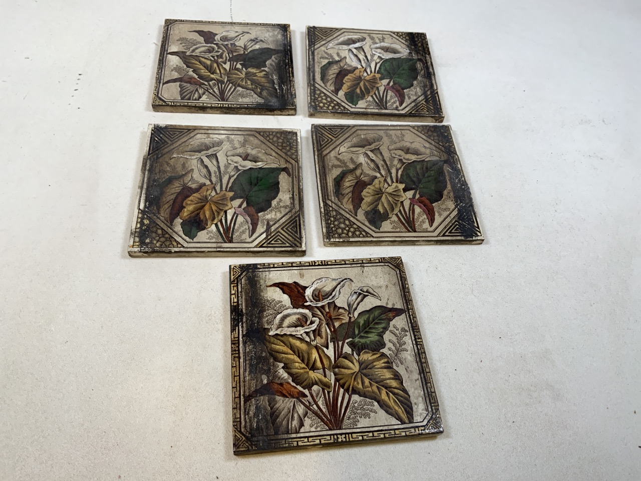 Five Minton Style Aesthetic Canna lily tiles W:15cm x H:15cm