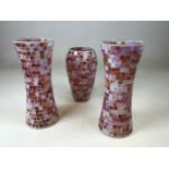 Three mosaic glass vases H:30cm Height of tallest