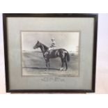 A 1929 enhanced photograph of jockey and horse with original inscription. Mrs RW Fosters Elton.