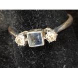 A platinum and 9ct gold diamond and blue stone ring size P / 7.75 in Art Deco style