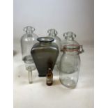 A quantity of glass including a tapered glass vases and Demi Johns H:28cm Height of vase