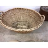 Vintage baskets, light shades and a metal hat box.