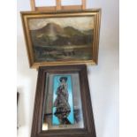 An oil on canvas of a mountain scene - insisting signature to bottom right, also with a Mucha mirror