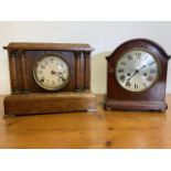 A 20th century American oak mantle clock also with an Edwardian style mantle clock.