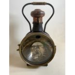A vintage brass and copper steam locomotive railway lamp. H:57cm