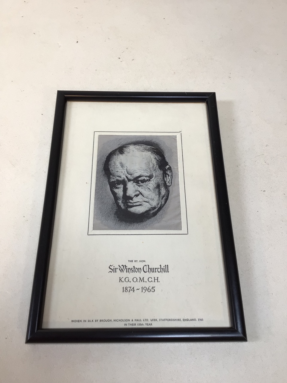 Winston Churchill - a woven silk image - framed and glazed. Woven by a rough, Nicholson & Hall - Image 2 of 3