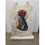 A polystyrene decorative shield scroll. W:75cm x H:120cm