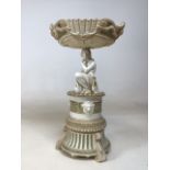 A Copeland centrepiece figural Tazza part glazed and gilded. Impressed factory mark to base