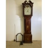 A Georgian mahogany inlaid longcase clock. Painted moon dial W.Thompson W.Hampton. With two weights,