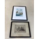 An etching of a wharf scene dated Xmas 1918 signed lower right Hugh Paton W:19.5cm x H:16cm frame