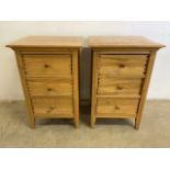 A pair of three drawer bed side chests. W:43cm x D:37cm x H:65cm