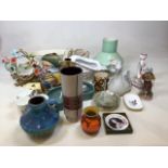 West German fat lava vases with a Gos Dutch vase and other ceramic items