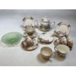 A part tea set of Swinnertons Country Garden 1930s china A/F also with a glass bowl