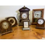 Six mantle clocks and carriage clock. Smiths Camerer Kuss and co etc.