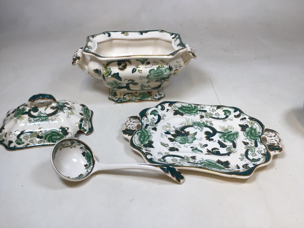 Masons Chartreuse. A large lidded tureen on stand with ladle, a ginger jar with cover and a jug W: - Image 4 of 10
