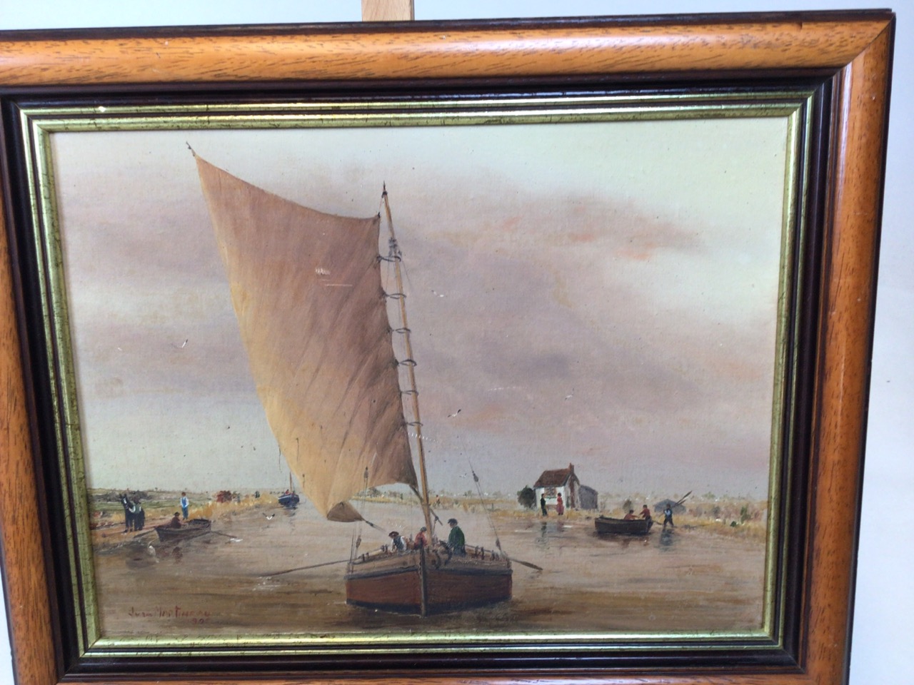 An oil on canvas of a Spiritsail barge near Topsham lock on the Exeter canal. Signed lower left - - Image 5 of 5