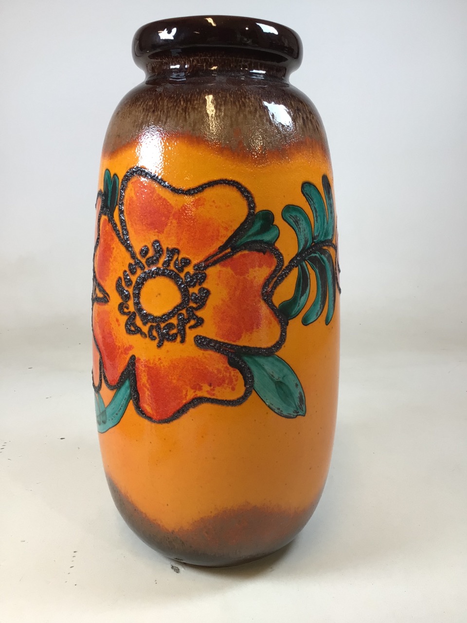 West German Fat Lava pottery floor vase model 284-53. Bright orange ground with orange and red - Bild 3 aus 6
