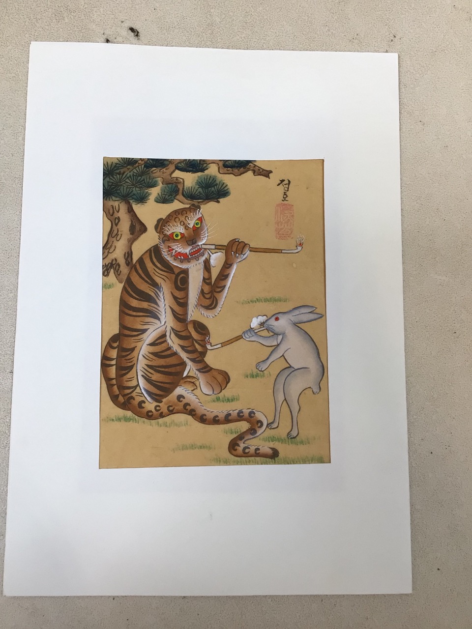 Two pith prints - a tiger and a duck also with two water colours and hand coloured prints - Image 2 of 12