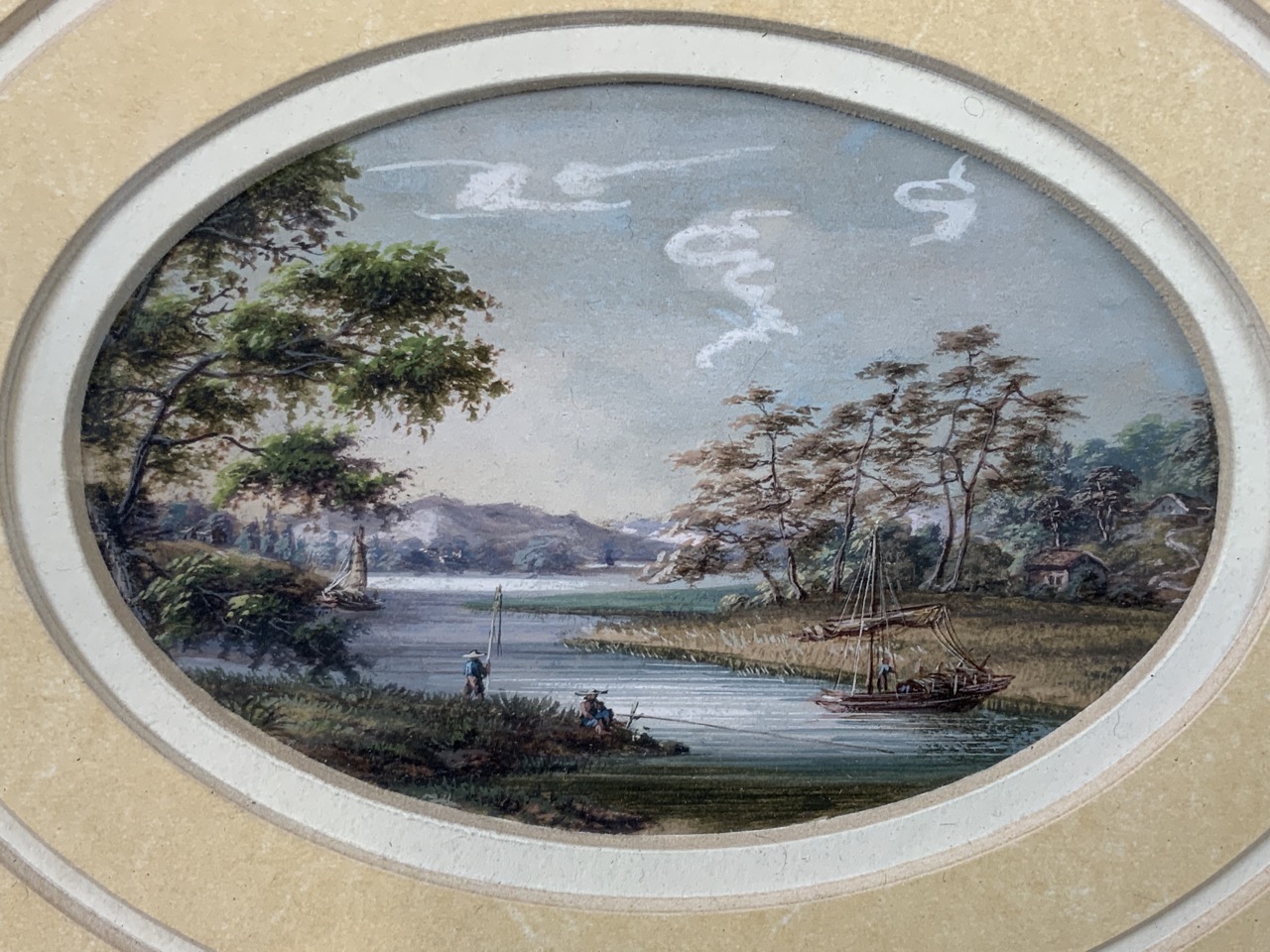 A pair of landscape watercolours in oval mounts and gilt frames. Aperture sizes W:13cm x H:8cm and - Image 2 of 5