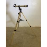 A Japanese H and G T 504 telescope on tripod stand also with a box of accessories.