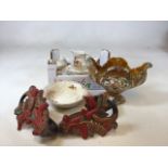 An Alfred Meakin part Dinner service with hunting scenes also with a Majolica style centre piece and