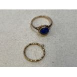 A 9 carat gold lapis ring with another. 3 gm weight