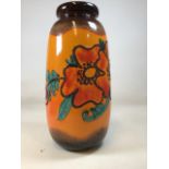 West German Fat Lava pottery floor vase model 284-53. Bright orange ground with orange and red