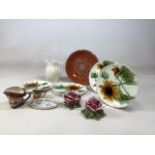 Majolica sunflower plates stamped Villeroy and Boch circa 1900 also with other items