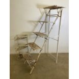 A metal plant ladder also with a three tier corner plant stand. (2) H:157cm