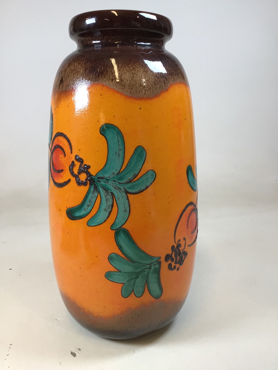 West German Fat Lava pottery floor vase model 284-53. Bright orange ground with orange and red - Bild 4 aus 6