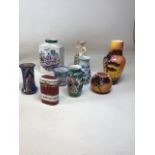 A quantity of oriental ceramics and other items including an Oriflamme pottery vase. Tallest item