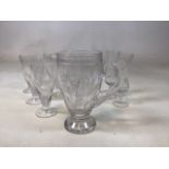 A Stuart Crystal water jug and 6 glasses engraved with leaf design also with 2 other glasses