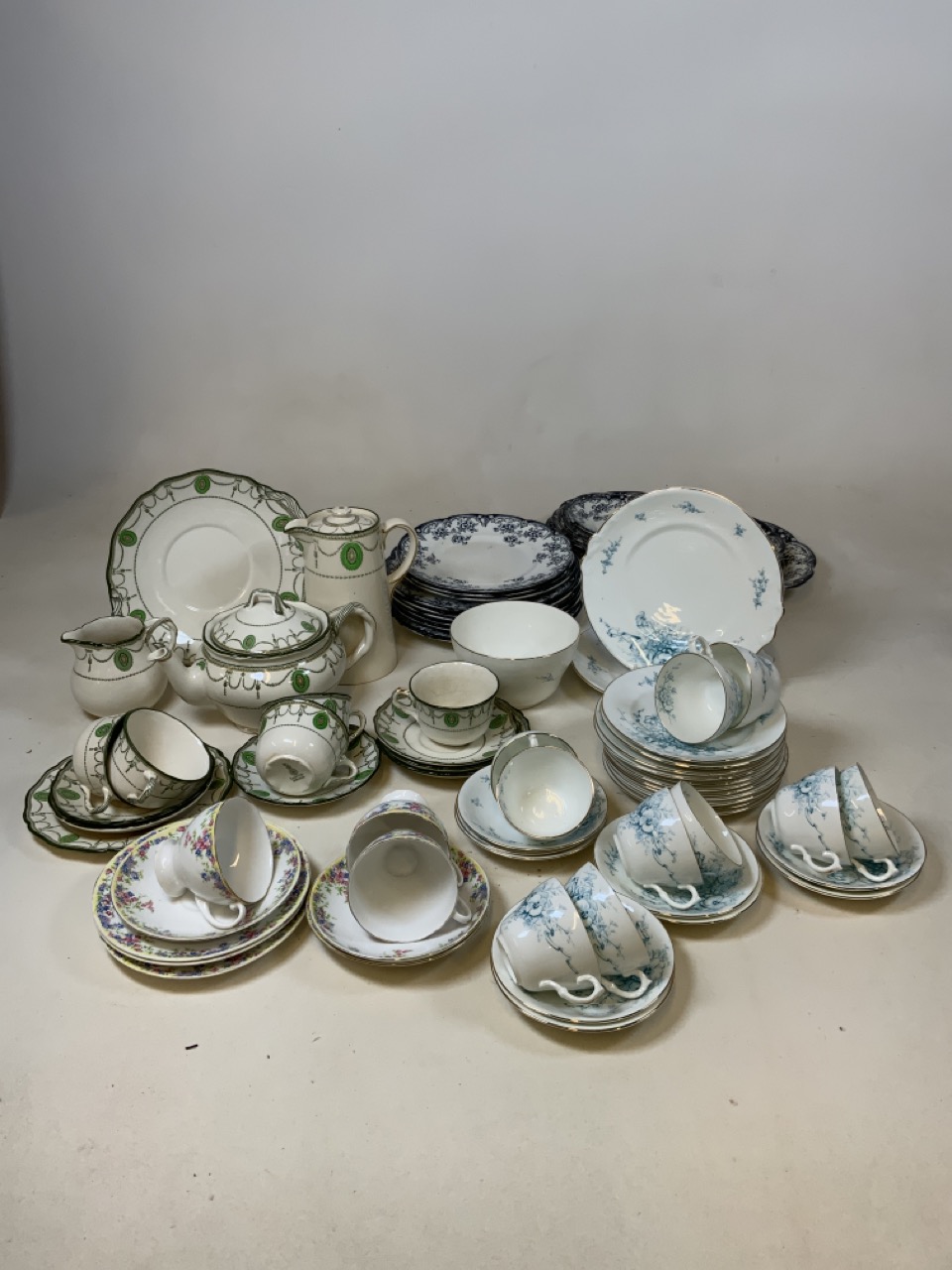 Royal Doulton Countess part tea set, an early 20th century pale blue and white part floral tea