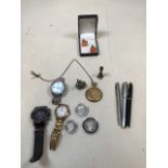 A mixed lot of watches , Parker pens, commemorative crown and 2 half crowns and other items