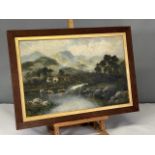 Framed William Langley (1880-1920) Highland landscape in oil on canvas. Signed. In good condition.