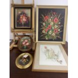 A selection of floral and botanical paintings and illustrations in oils and watercolour W:47cm x H: