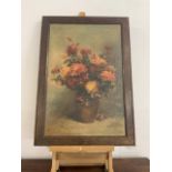 An early 20th century oil on canvas with monogrammed signature lower left. M.V. In oak frame. W:50cm